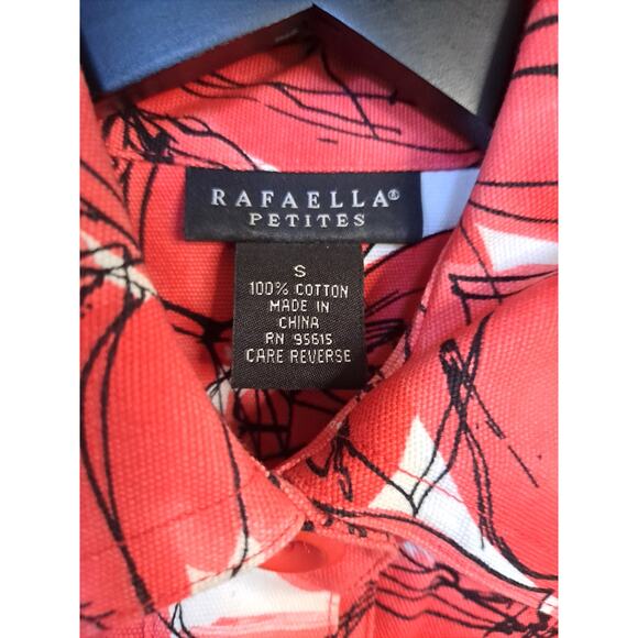 Rafaella Petites White with Red‎ Flowers Button Up Fitted Blouse Size Small - Picture 4 of 7